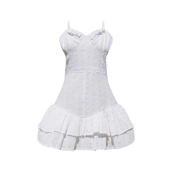 Pretty Little Things White Embroidered Ruffle Mini Dress ✨NWT✨!! - Picture 3 of 4
